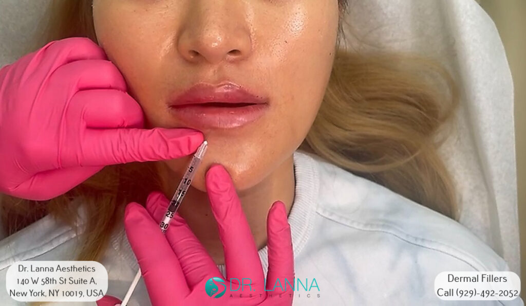 woman had chin filler procedure inside a beauty clinic